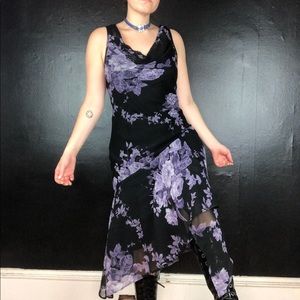 Vintage 90s goth floral print dress